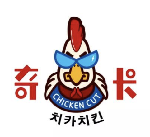 “奇卡”韩式炸鸡店VI设计采用了粗线条的彩色卡通风格